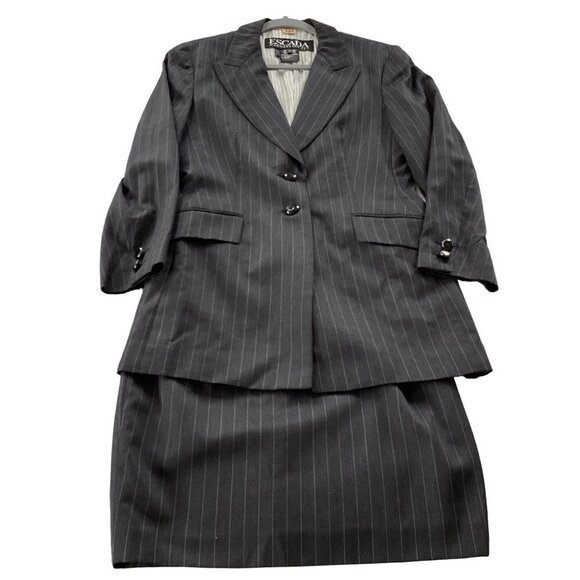 Escada Margaretha Ley Pin stripes 100% Wool Jacket skirt Suit